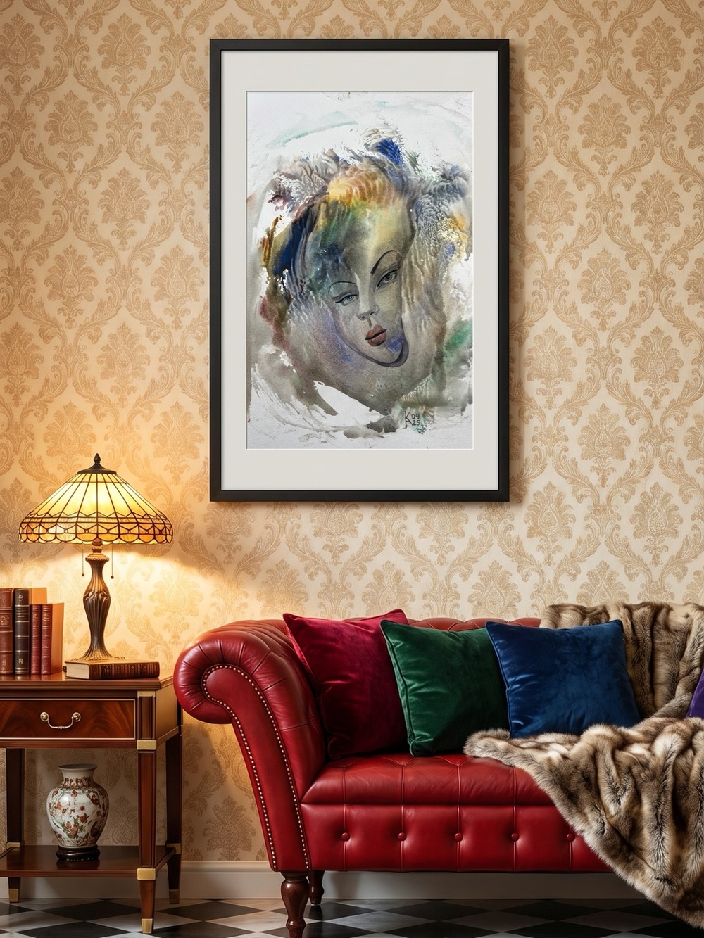 Abstract Portrait Watercolor Wall Art - Multi-Color